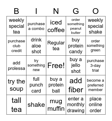 Body Magic Nutrition Bingo Card