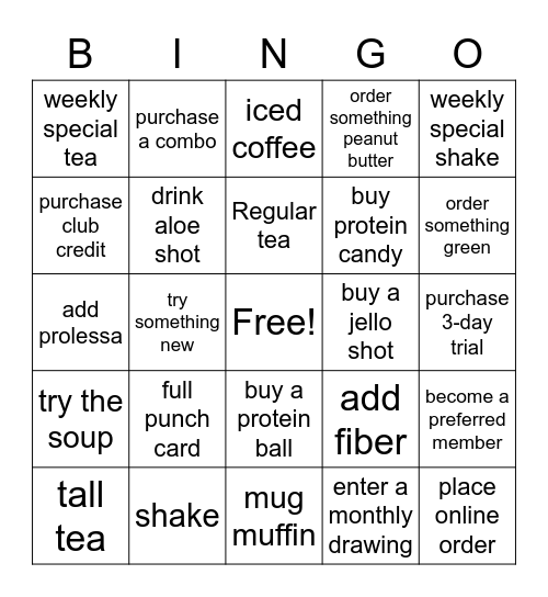 Body Magic Nutrition Bingo Card