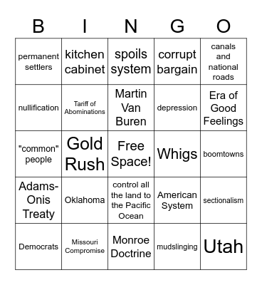 Monroe, Jackson, and Manifest Destiny Bingo Card