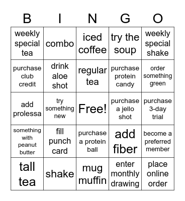 Body Magic Nutrition Bingo Card