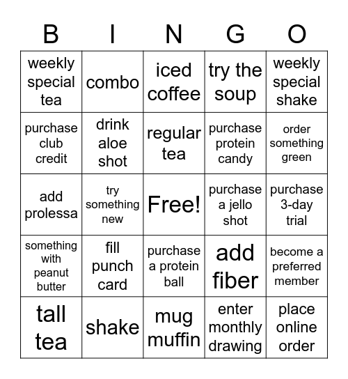 Body Magic Nutrition Bingo Card