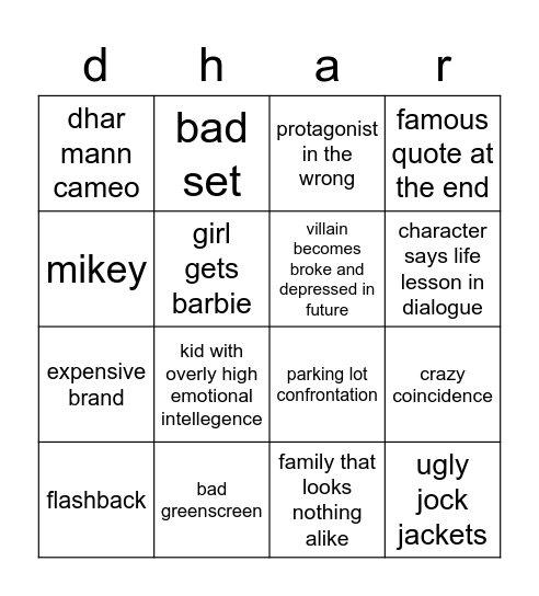 dhar mann bingo Card