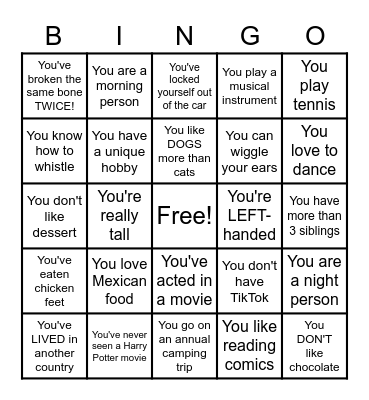 First Day Icebreaker Bingo Card