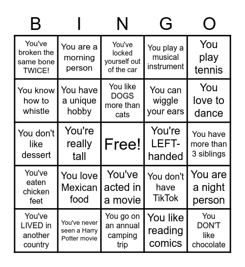 First Day Icebreaker Bingo Card