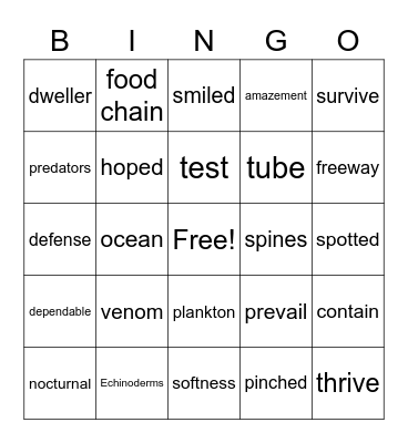 Sea Urchins Bingo Card