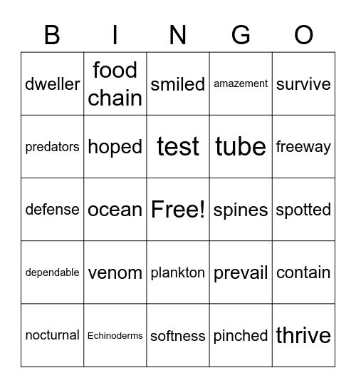 Sea Urchins Bingo Card