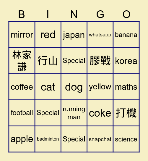 Group 1 Bingo Card