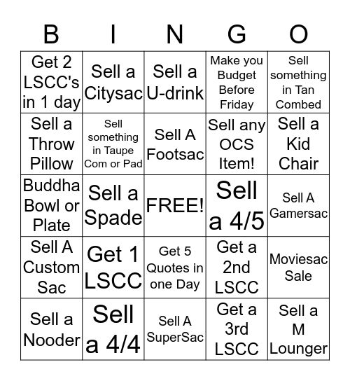 LoveSac Bingo  Bingo Card