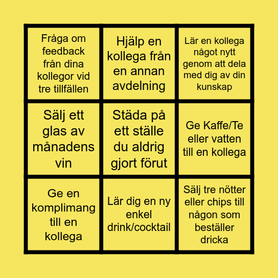 Restaurang BINGO Torsdag - Söndag Bingo Card