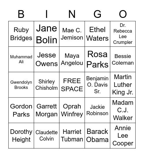 Black History Bingo Night Bingo Card