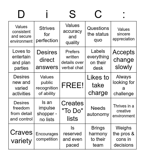 DiSC Bingo Card