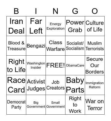 Republican Presidential Debate Bingo Card