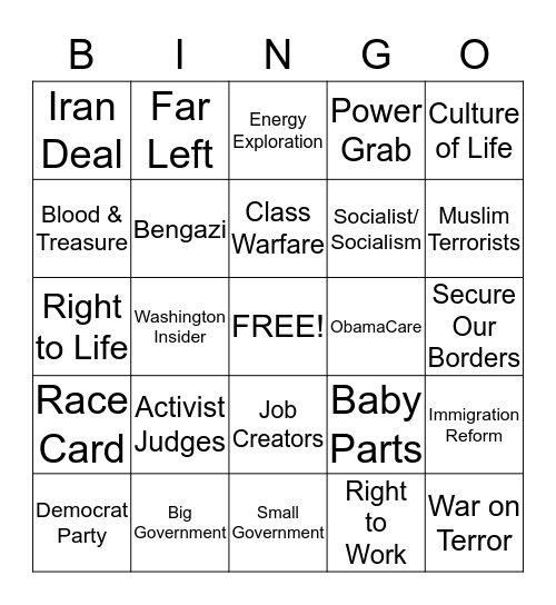 Republican Presidential Debate Bingo Card