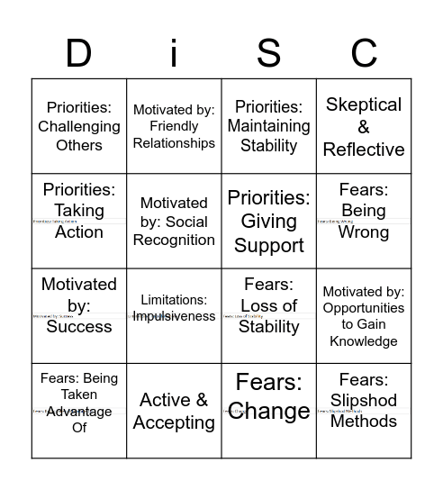 DiSC Bingo Card