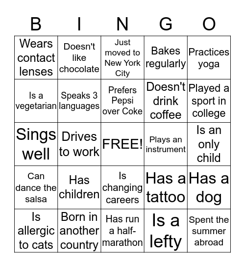 Find someone who... Bingo Card