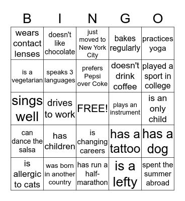 Find someone who... Bingo Card