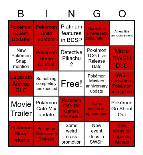 Pokémon Presents Bingo Card