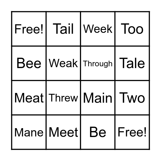 HOMOPHONES BINGO Card