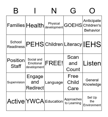 Active Supervision  Bingo Card