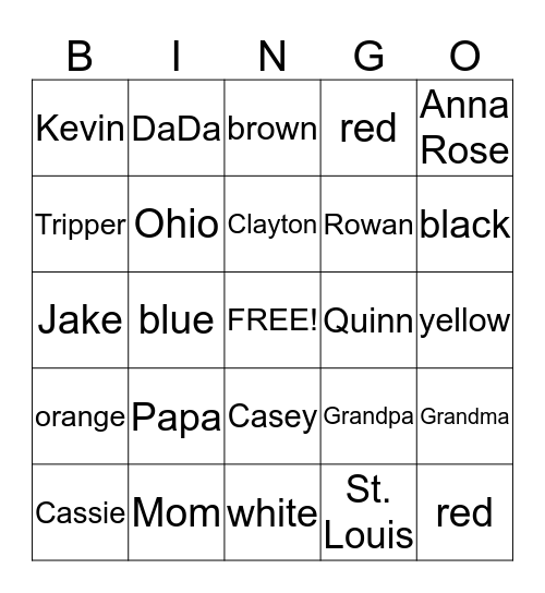 Clayton's Fun Bingo Card