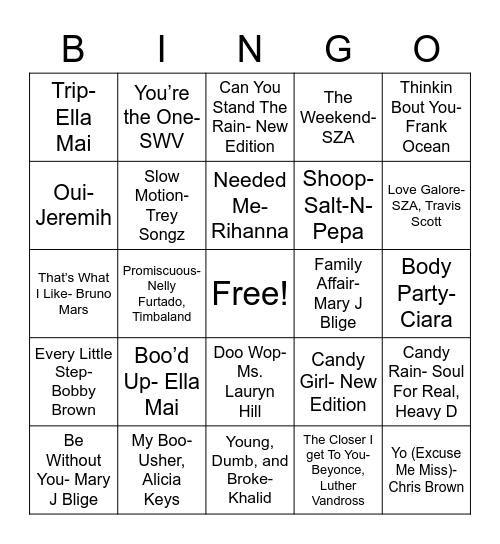 R&B Bingo Card