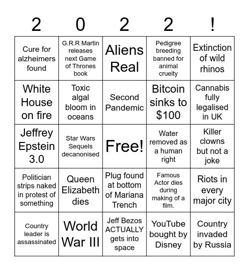 2022 Bingo Card