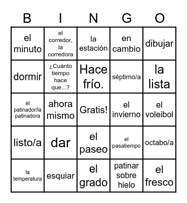 Vocabulario Unidad 7 Bingo Card