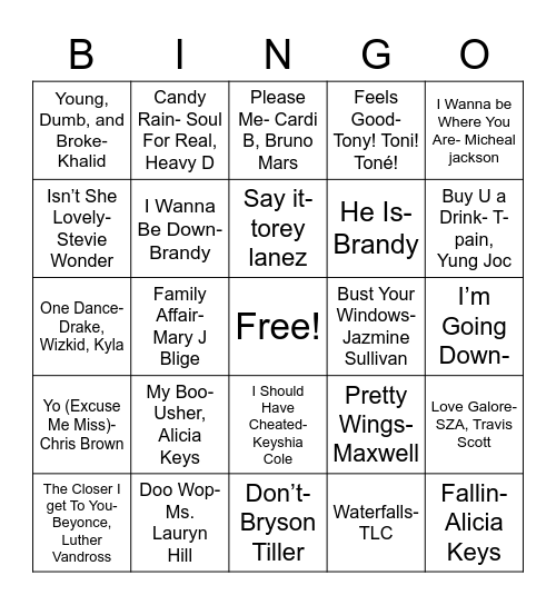 R&B Bingo Card