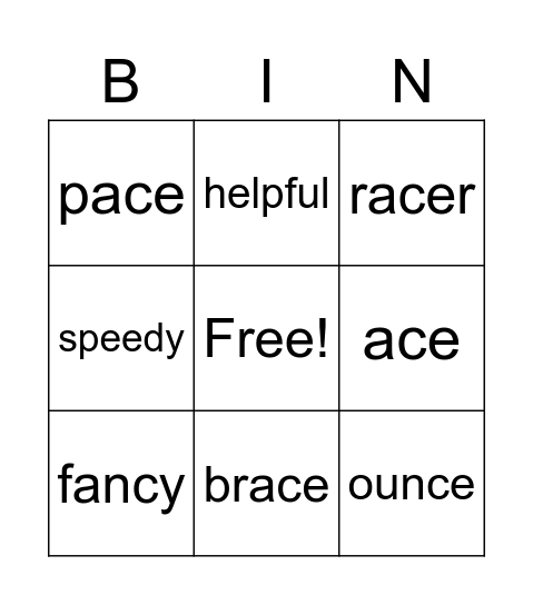 Soft /C/ Bingo Card