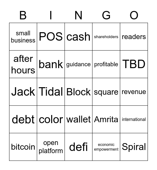 Earnings Bingo Card