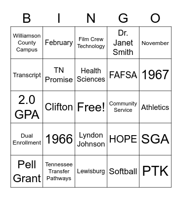 Academic Talent Search Bingo Card