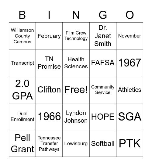 Academic Talent Search Bingo Card