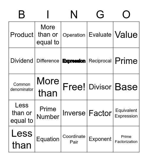 Math Bingo Card