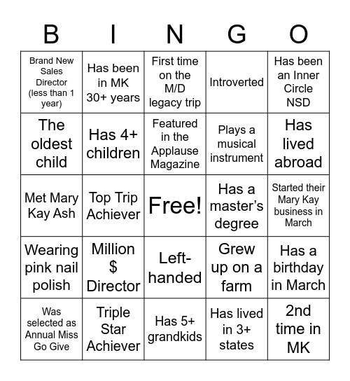 Mother Daughter Legacy Bingo Card