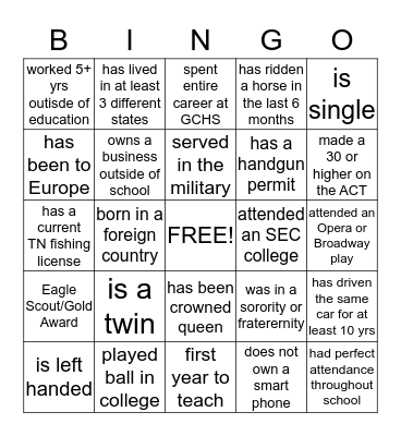 Untitled Bingo Card