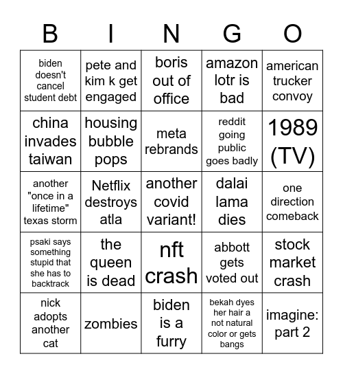 2022 bingo Card