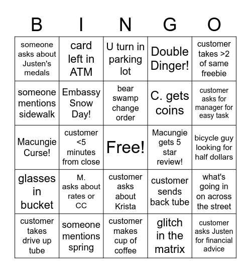 Macungie Bingo Card