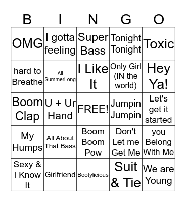 Party Song Bingo Card