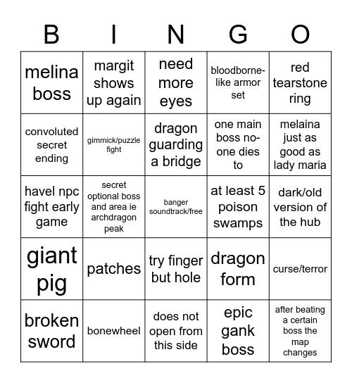 Elden Ring Bingo Card