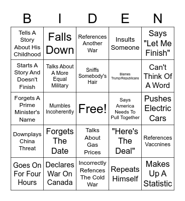 Joe Biden Press Conference Bingo Card