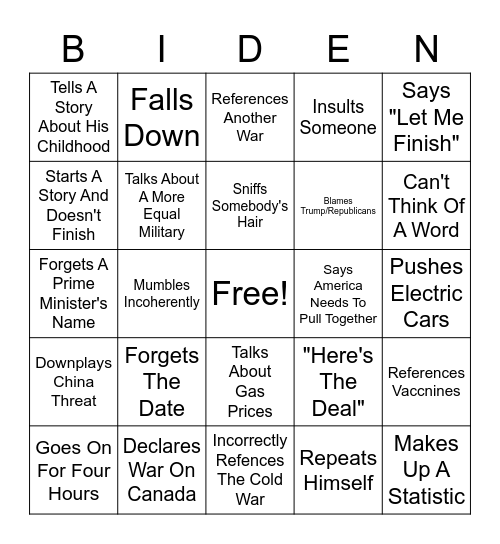 Joe Biden Press Conference Bingo Card
