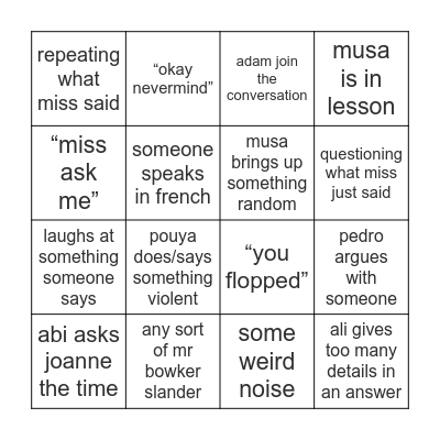 the friday physics lesson Bingo Card