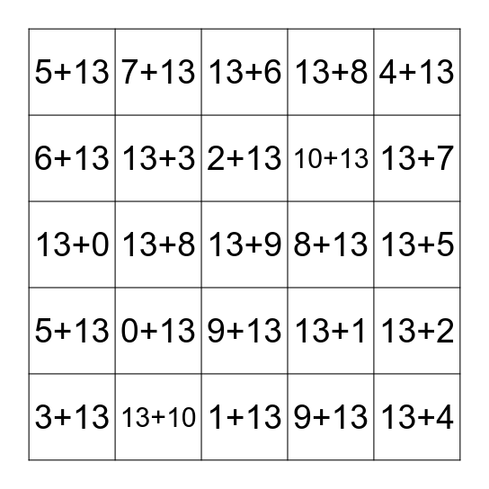 Plus Thirteen Fluency 0-10 Bingo Card