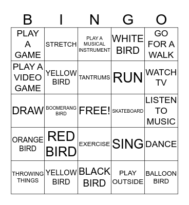 Angry Birds Bingo Card