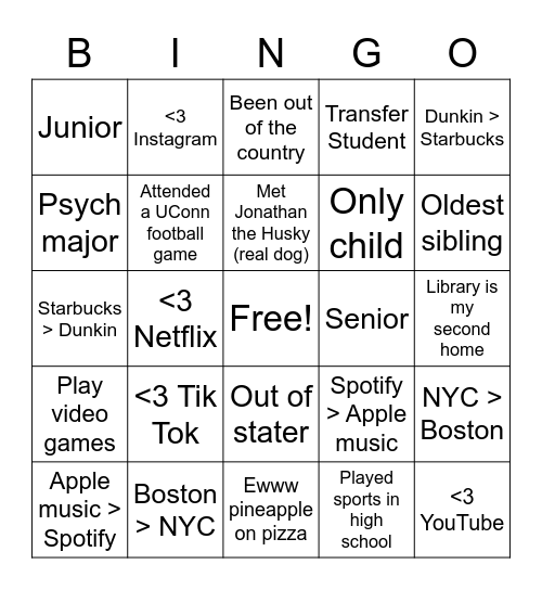 Psych Club Bingo Card