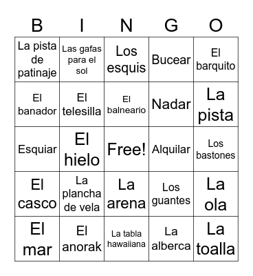 De vacaciones Bingo Card