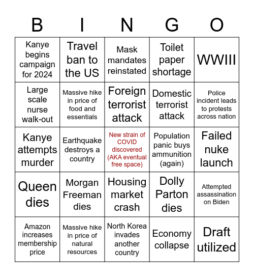 2022 Bingo Card