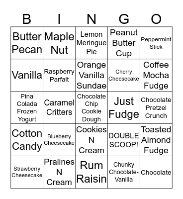 ICE CREAM FRIDAY! Bingo Card