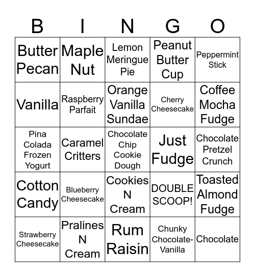 ICE CREAM FRIDAY! Bingo Card