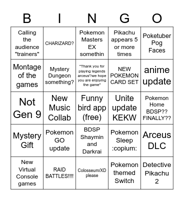Pokemon Day Bingo KEKW Bingo Card